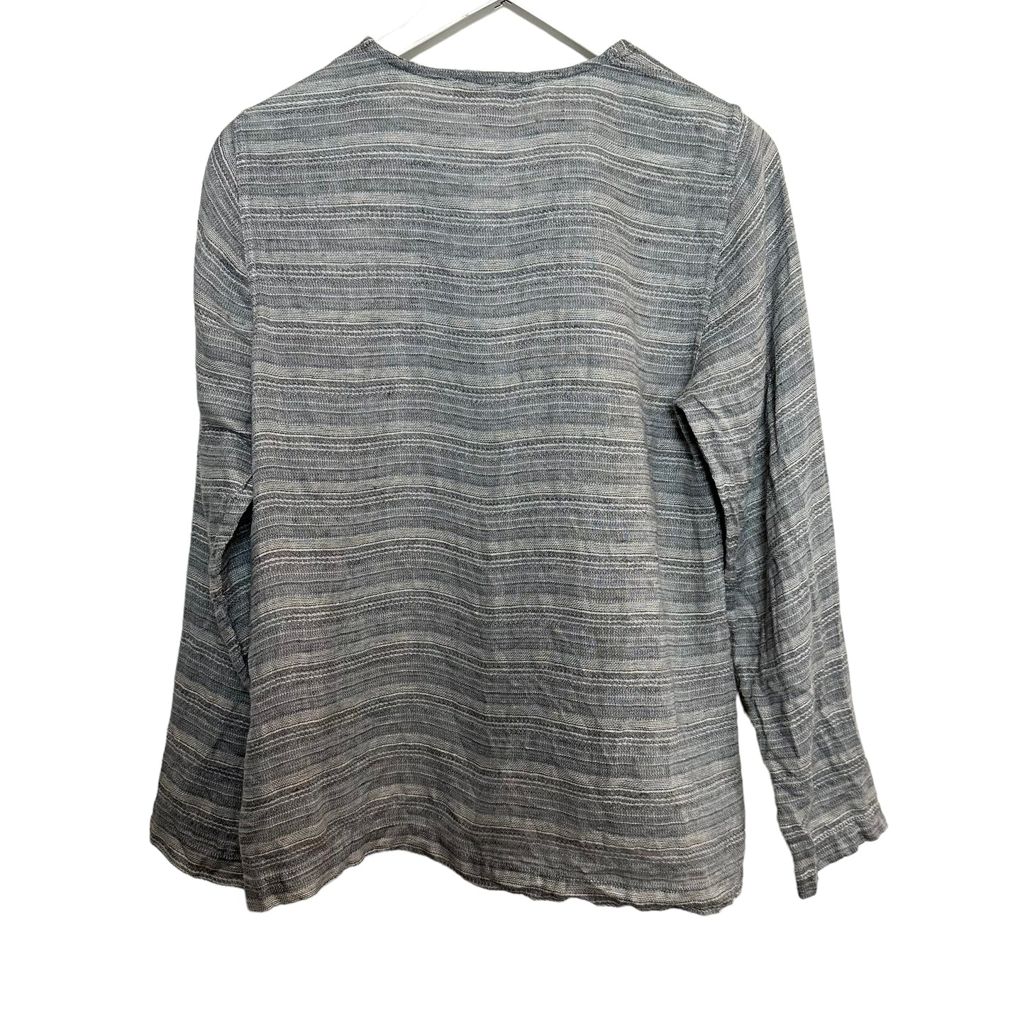 Flax 100% linen Top Striped Gray Long Sleeve Small Petite