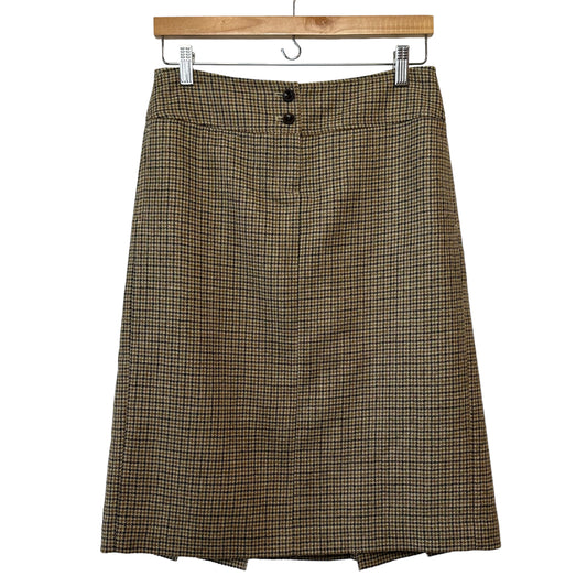Y2K J. Crew Wool Plaid Midi Skirt Pleated Back Brown 4