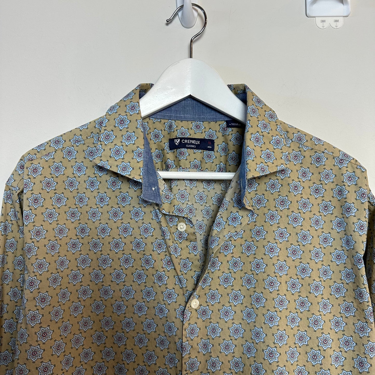 Cremieux Long Sleeve Button Up Collared Dress Shirt Retro Patterned Blue Green XL