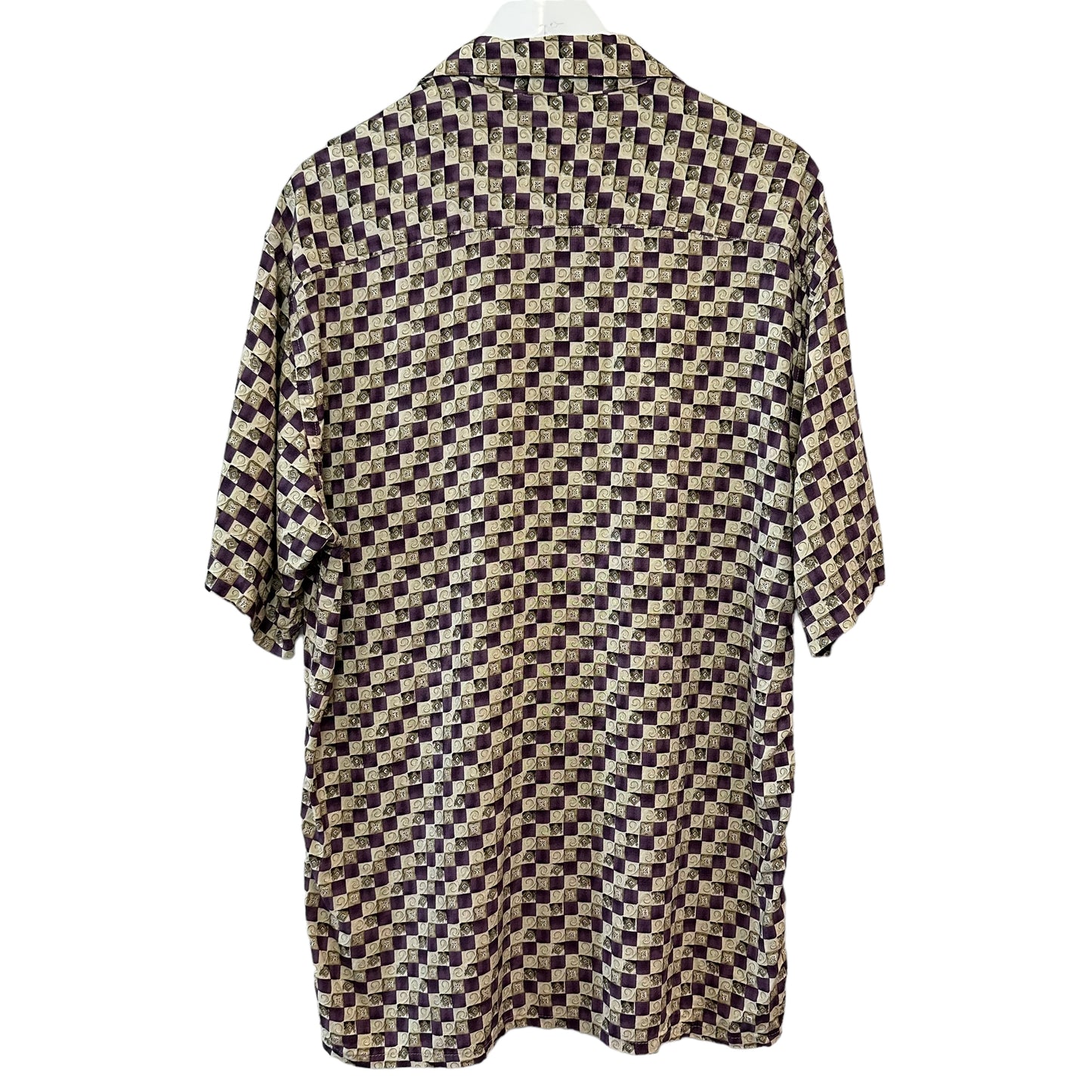 Retro Style Van Heusen Checkered Print Short Sleeve Button Down Collared Shirt Rayon Medium
