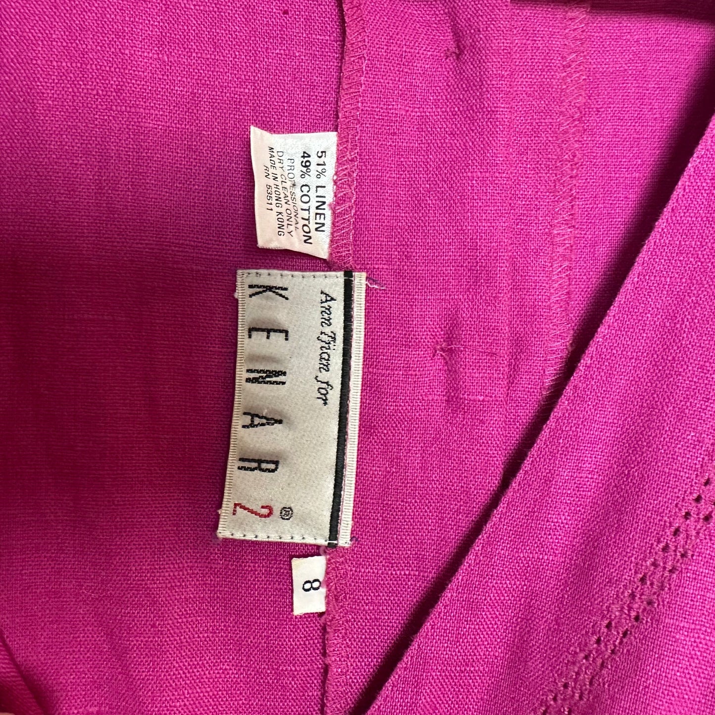 Vintage 80s Ann Tjian for Kenar 2 Dress Linen Cotton Pink Fit and Flare Midi 8