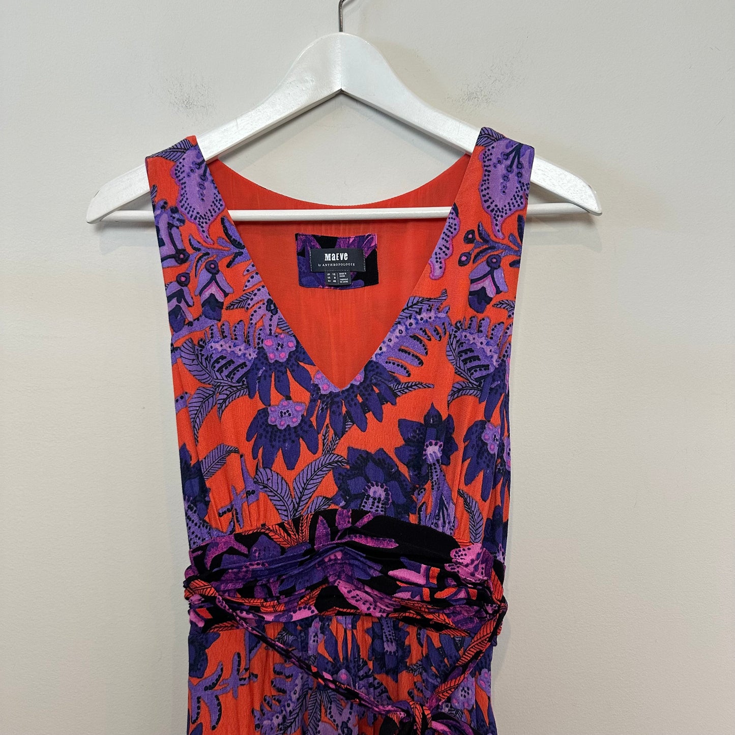 Anthropologie Maeve Macie Maxi Dress Floral Sleeveless Purple Orange Red 8