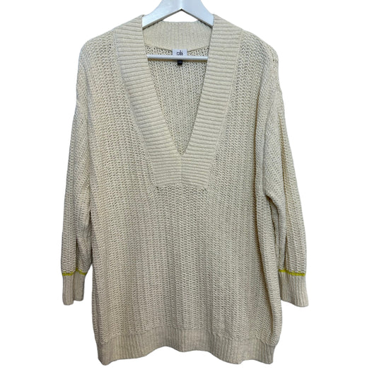 Cabi Croquet Pullover Chunky Knit Sweater Cream Low V-Neckline Preppy Medium