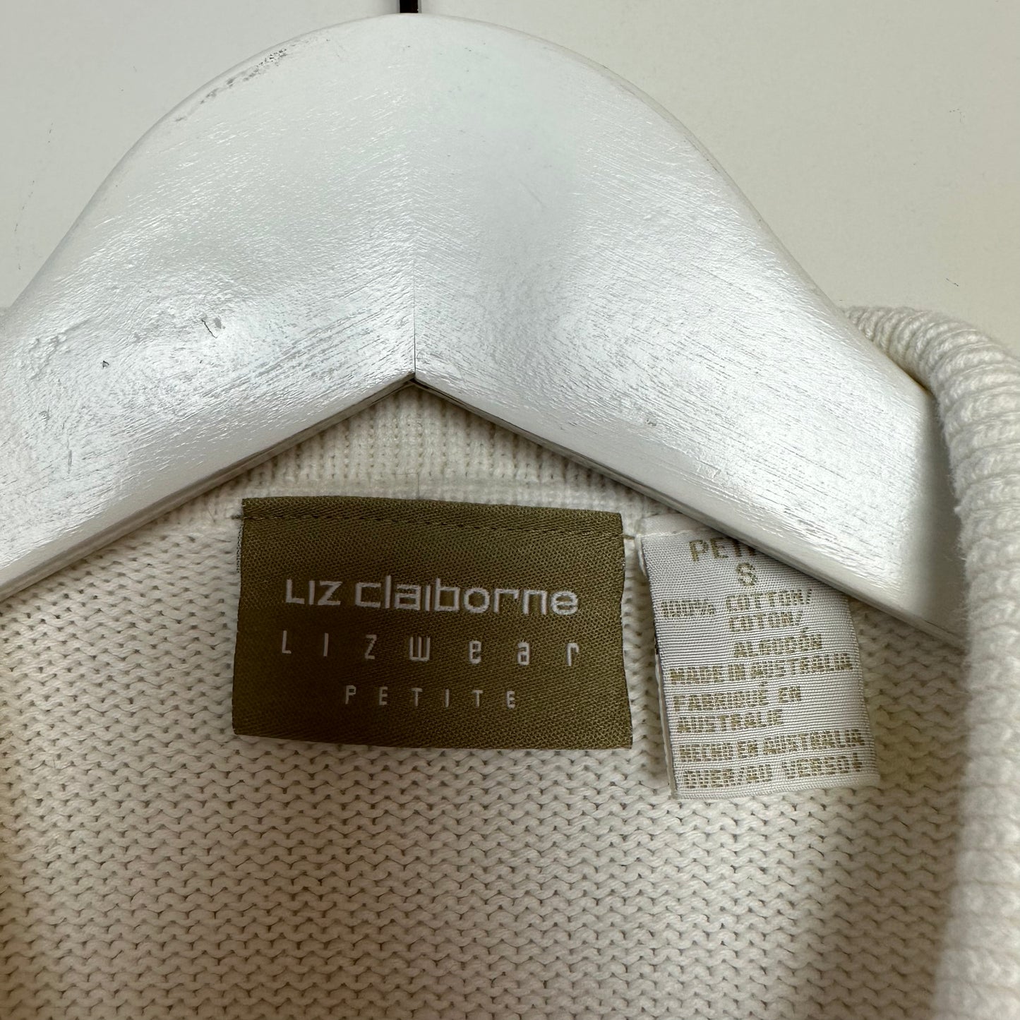 Vintage Liz Claiborne Knit Polo Sweater Cardigan Cropped White Small Petite