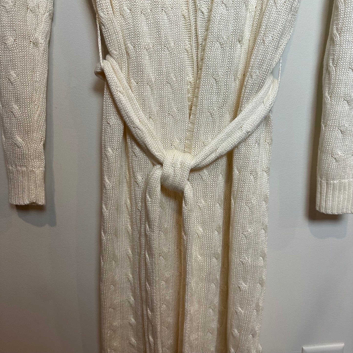 Ralph Lauren Black Label Cable Knit Cardigan Sweater Long Tie Front Silk Linen Large