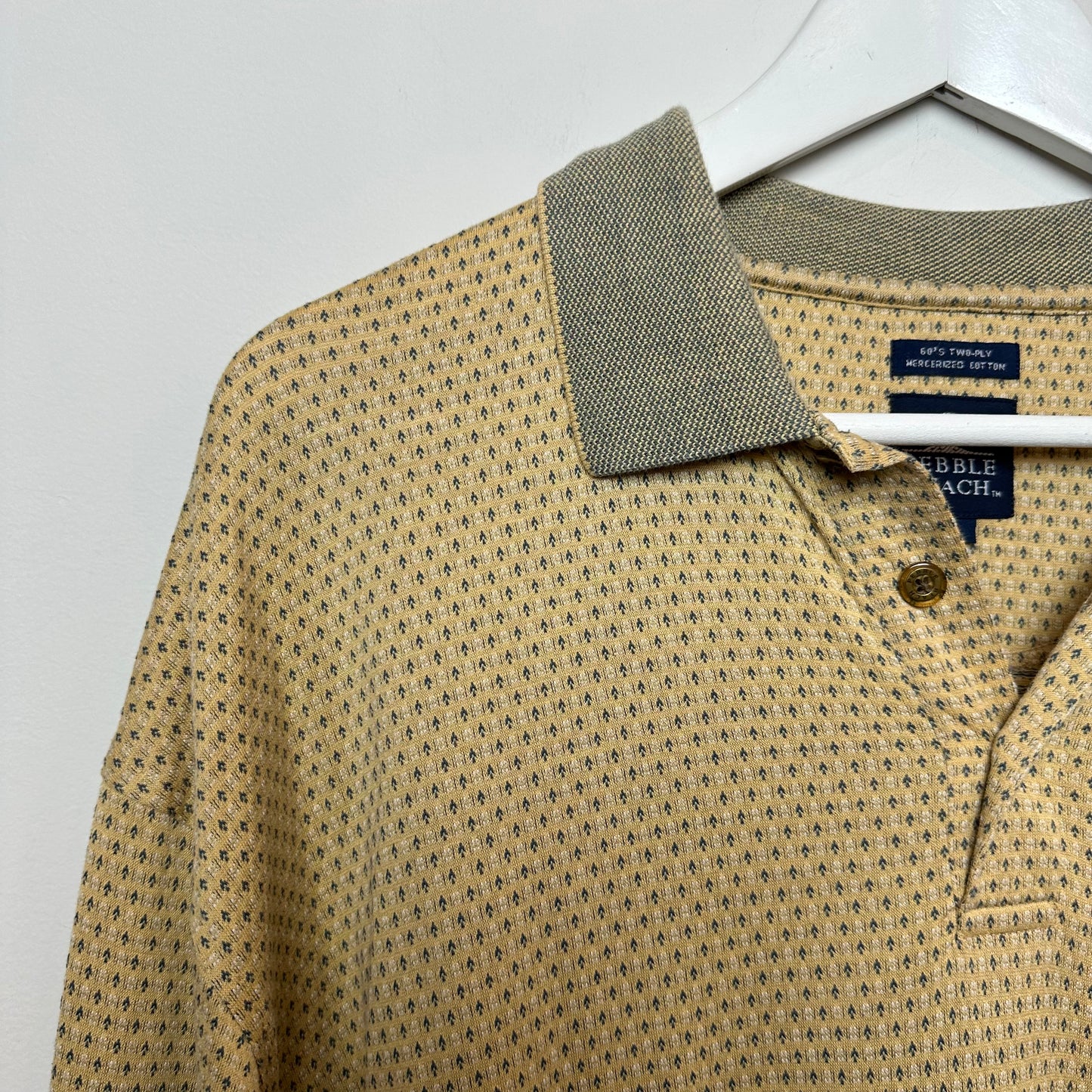 Retro Pebble Beach Polo 60s Two-Ply Cotton Yellow Geometric Large