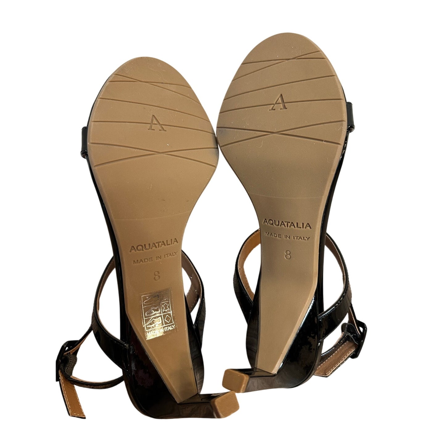 Aquatalia Rosetta Patent Leather Sandal Heels Black Slingback Kitten Heel 8