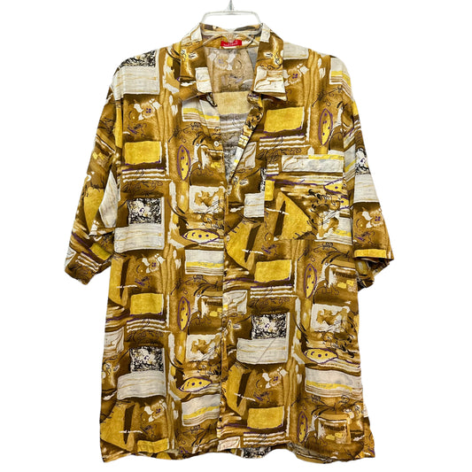 Vintage 90s Par Excellence Shirt Abstract Short Sleeve Button Down Collared Yellow XL
