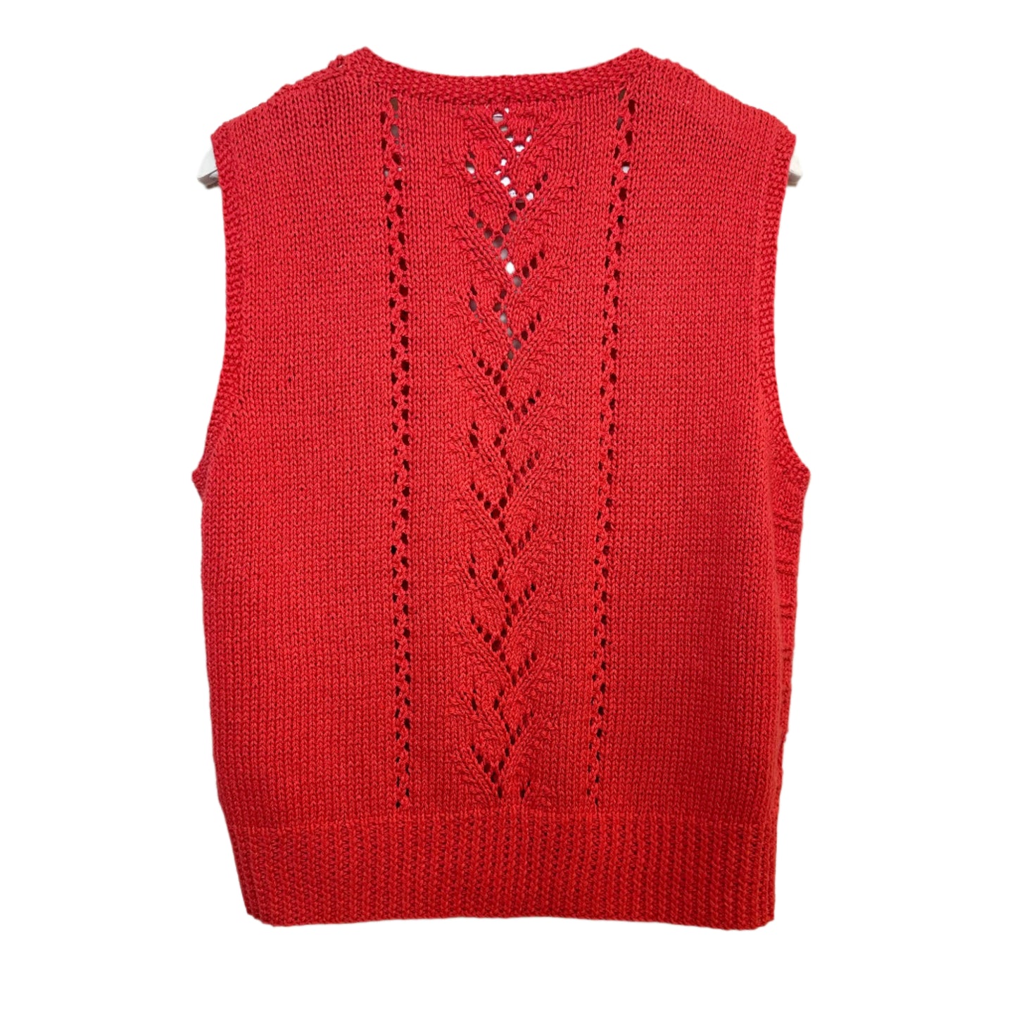 Vintage 90s Susan Bristol Sweater Vest Knit Crochet Coral Pink Medium