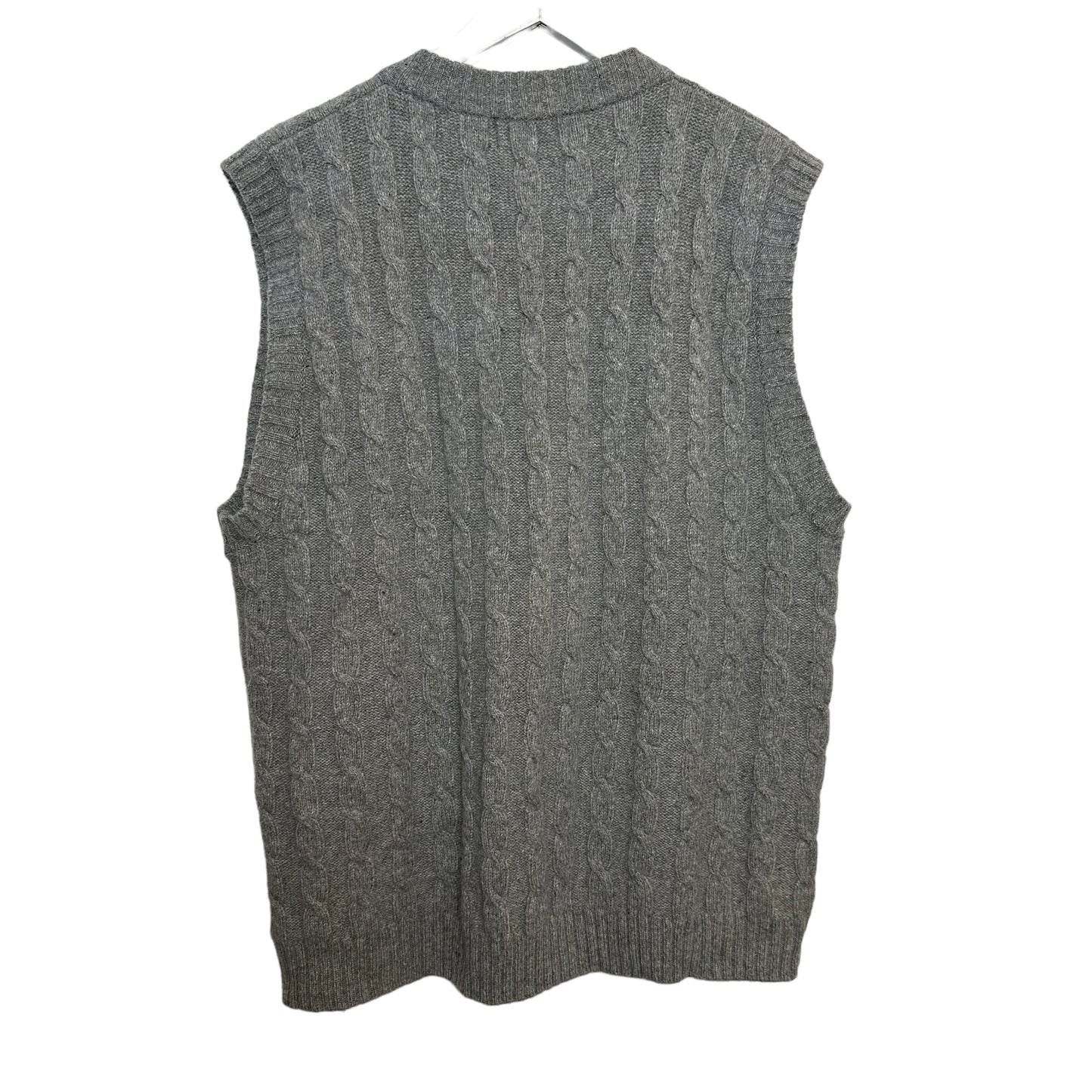 Vintage Eddie Bauer Cable Knit Sweater Vest Gray V Neck 100% Lambswool XL Tall