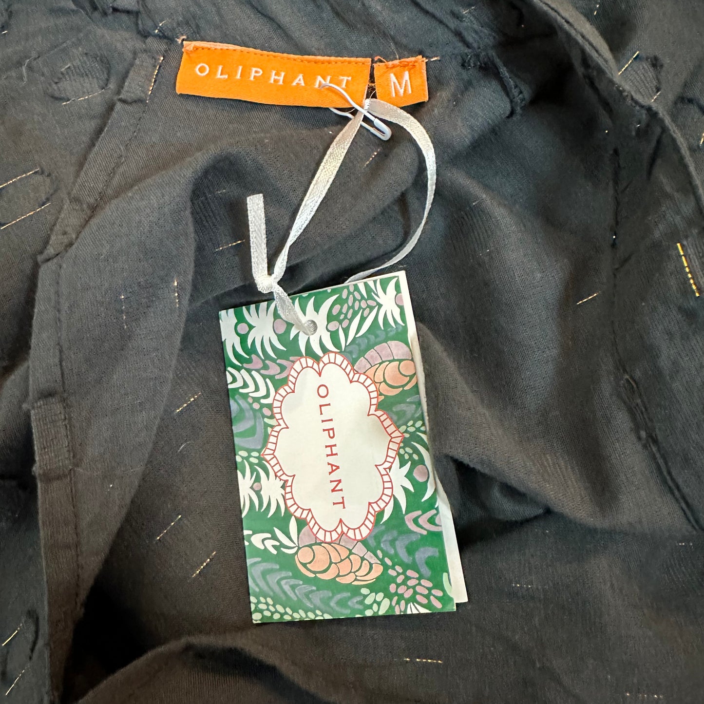 New with Tags Oliphant Mock Neck Blouse Midnight Black Gold Polka Dot Medium