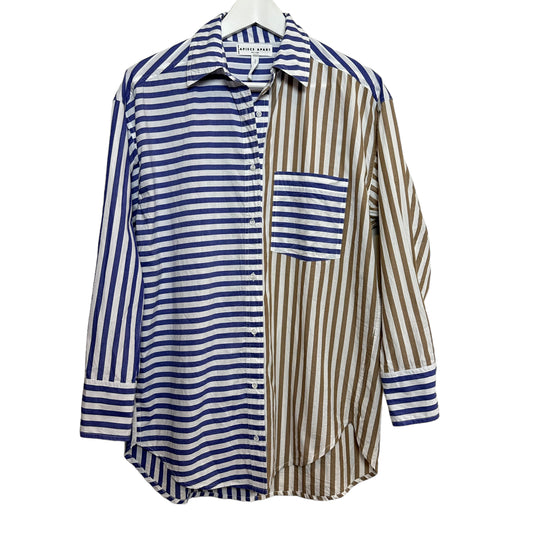 Apiece Apart Oversized Button Down Shirt Tan and Blue Stripes Color Block XS