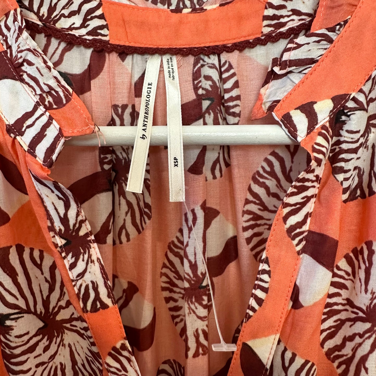 Anthropologie The Shelbie Tiered Mini Dress Coral Seashells Ammonite XSP