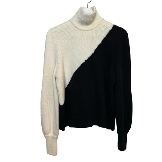 Emerson Fry Mila Sweater Black Ivory Chunky Knit Turtleneck Merino Wool Small