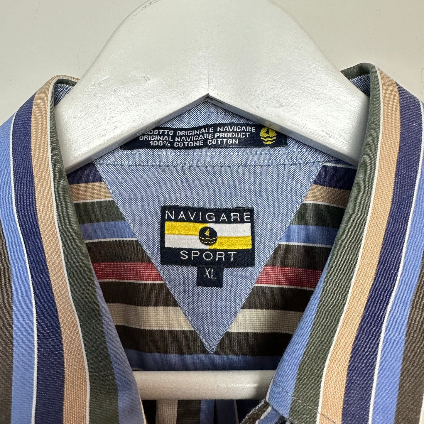 Retro Navigare Sport Bold Striped Colorful Long Sleeve Dress Shirt Button Down XL