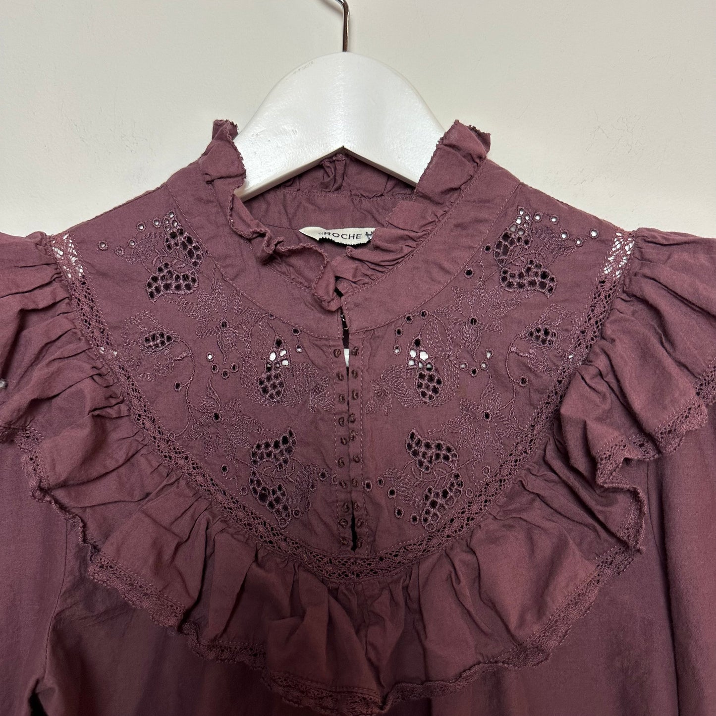 St. Roche Clair Top in Rasin Plum Purple Peasant Long Sleeve High Neck 4