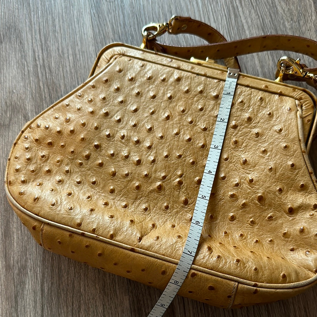 Vintage Saks Fifth Avenue Leather Purse Handbag Top Handle Crossbody Ostrich Printed