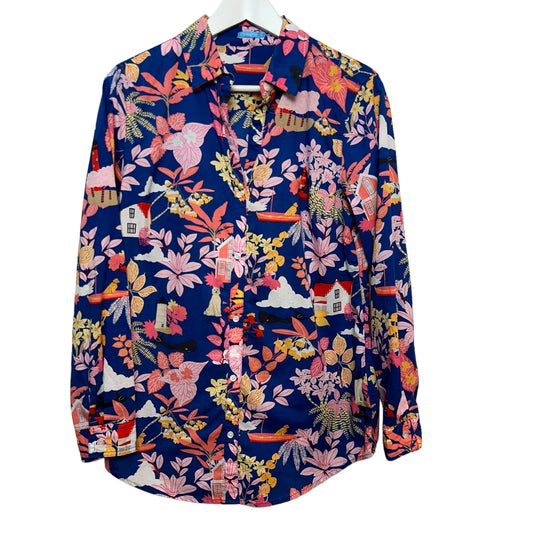 J. McLaughlin Lois Shirt Along the Coast Button Up Collared Cotton Medium