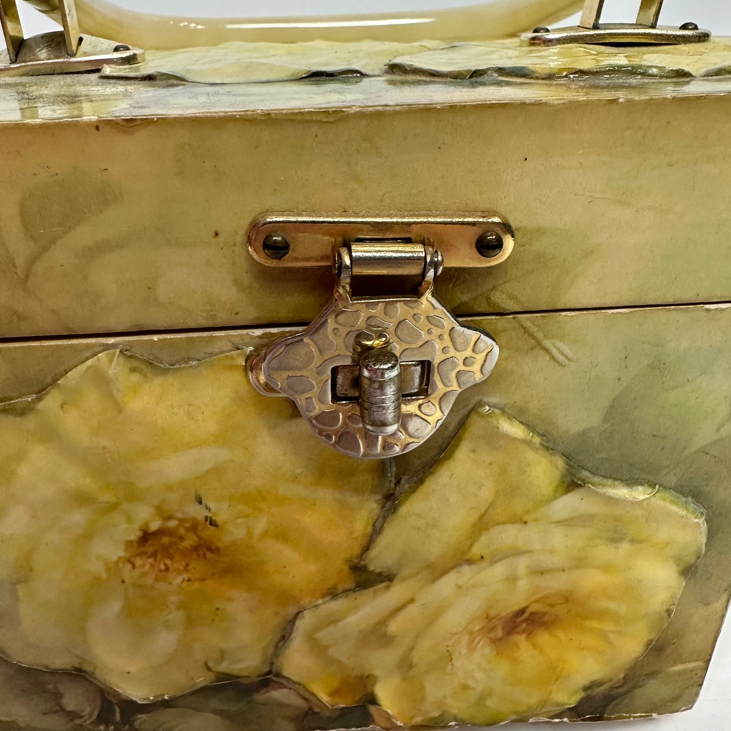 Vintage 70s Wooden Box Bag Yellow Floral Decoupage