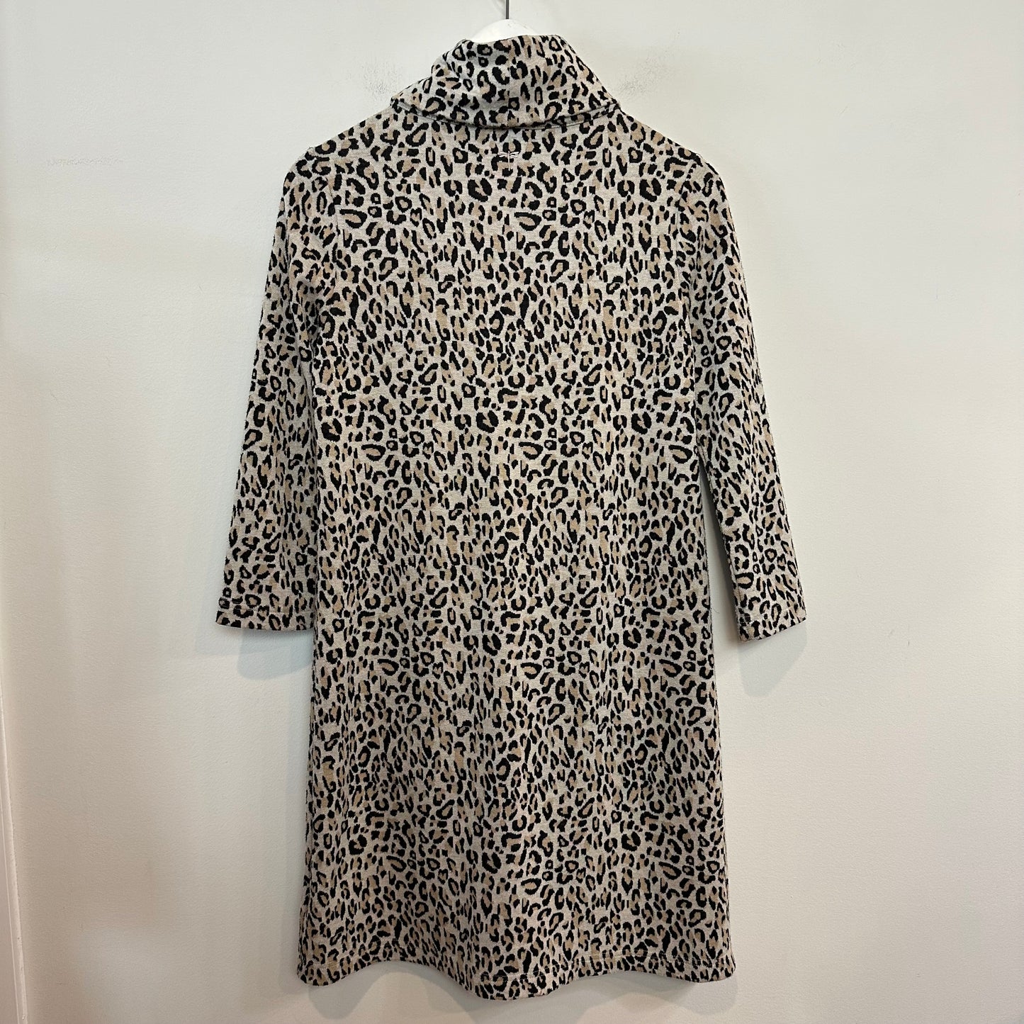 Tyler Boe Kim Knit Dress Leopard Cheetah Print Animal 3/4 Sleeve Mini Brown Beige XS