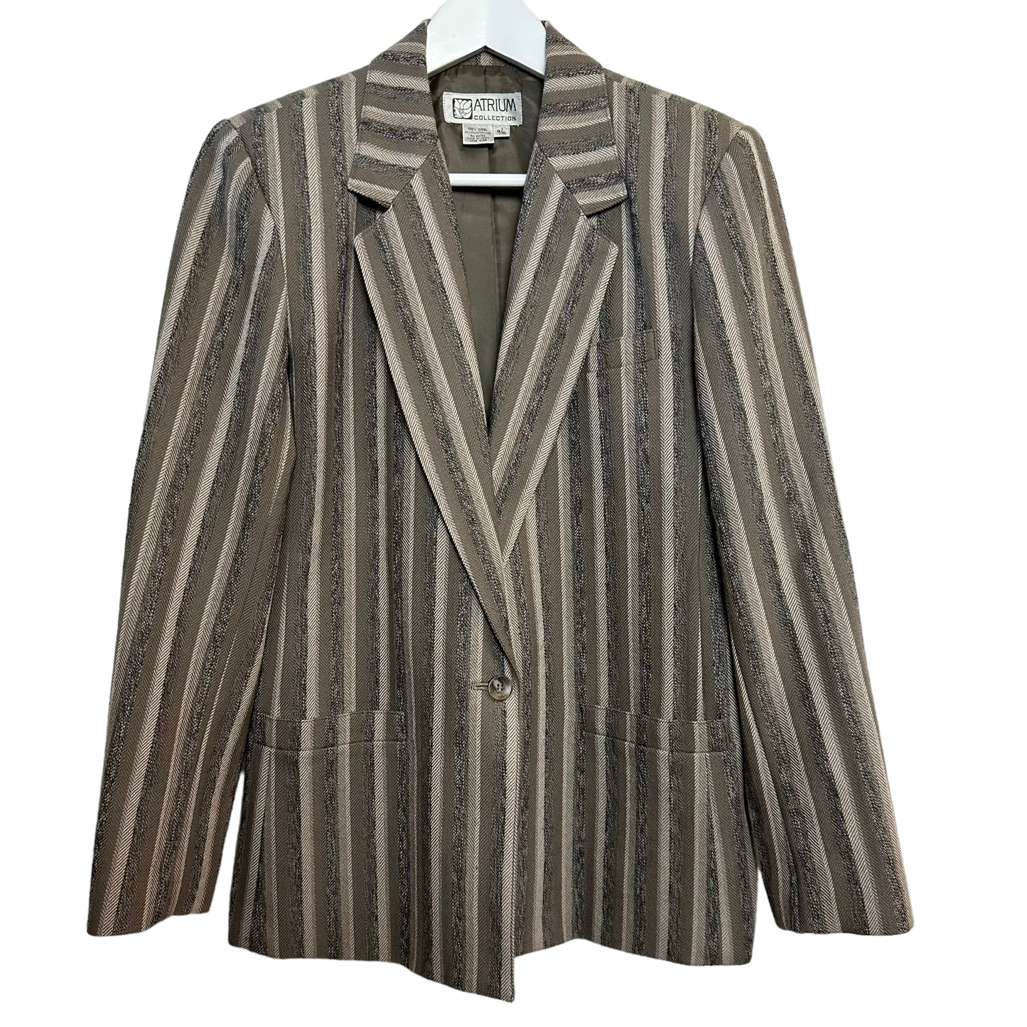 Vintage 90s Atrium Collection Neutral Striped Wool Blazer Jacket 9/10