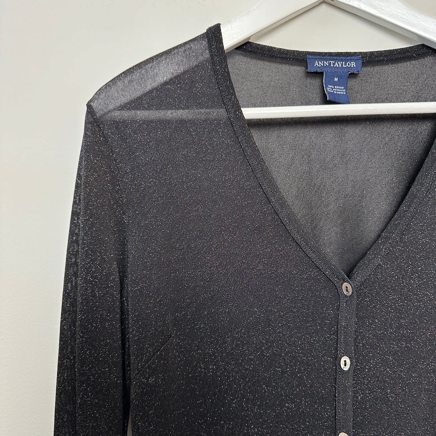 Vintage 90s Ann Taylor Sheer Black Metallic Cardigan Medium