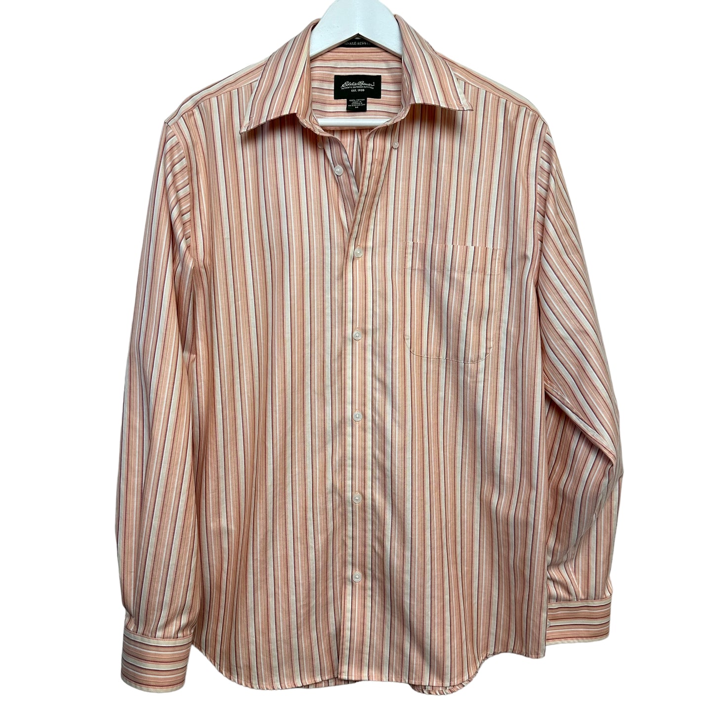 Retro Eddie Bauer Orange Striped Long Sleeve Button Down Shirt Cotton Medium