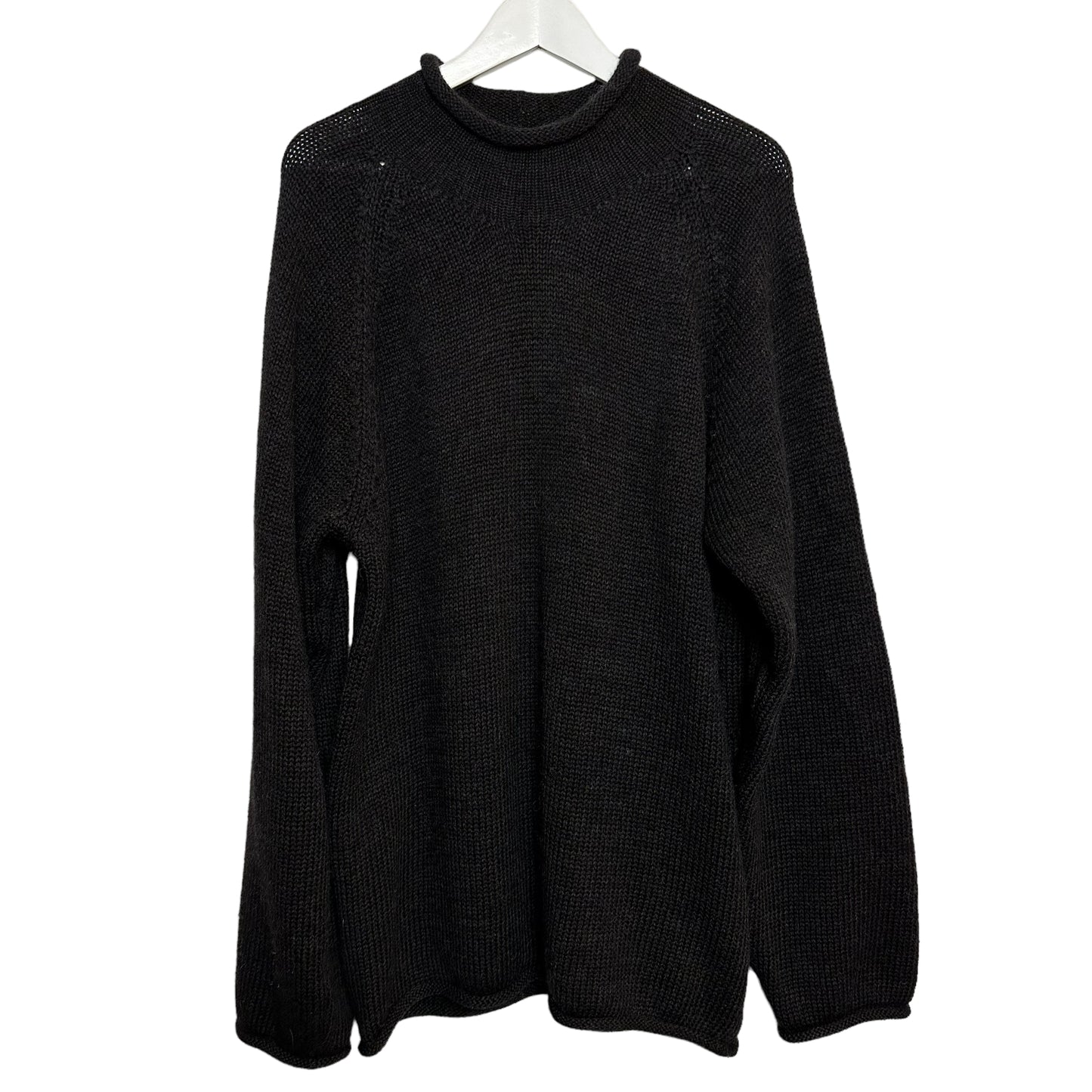 Vintage J. Crew Wool Rollneck Sweater Chunky Knit Black Charcoal Gray Large