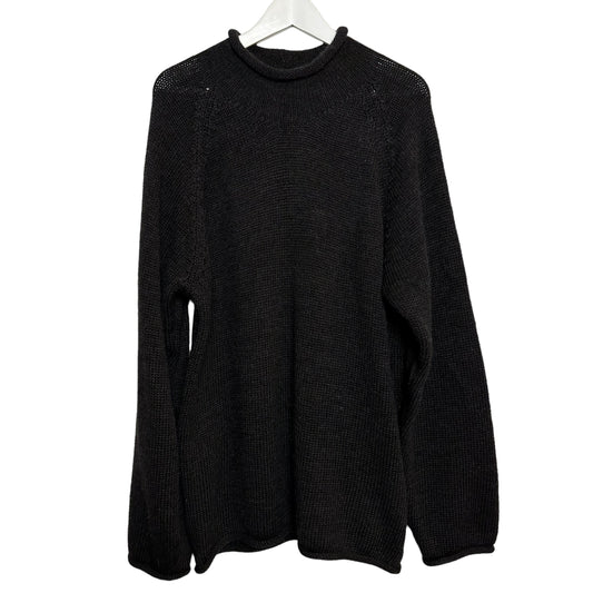 Vintage J. Crew Wool Rollneck Sweater Chunky Knit Black Charcoal Gray Large