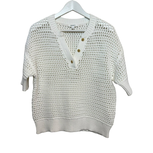 Haven Well Within Knot Stitch Henley Ivory Short Sleeve Open Chunky Knit Medium