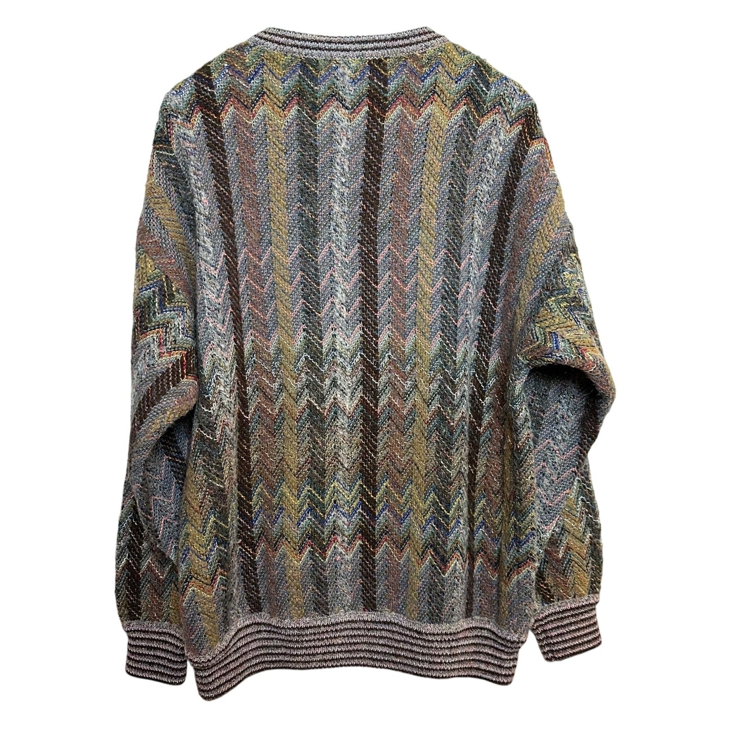 Vintage 90s Casalana Grandpa Sweater Chunky Knit Rainbow Chevron V Neck Medium