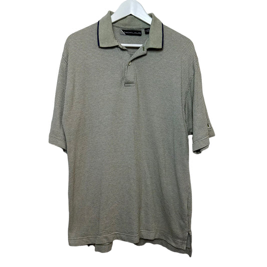 Retro 90s Style Nicklaus Geometric Patterned Golf Polo Green Black Cotton Large