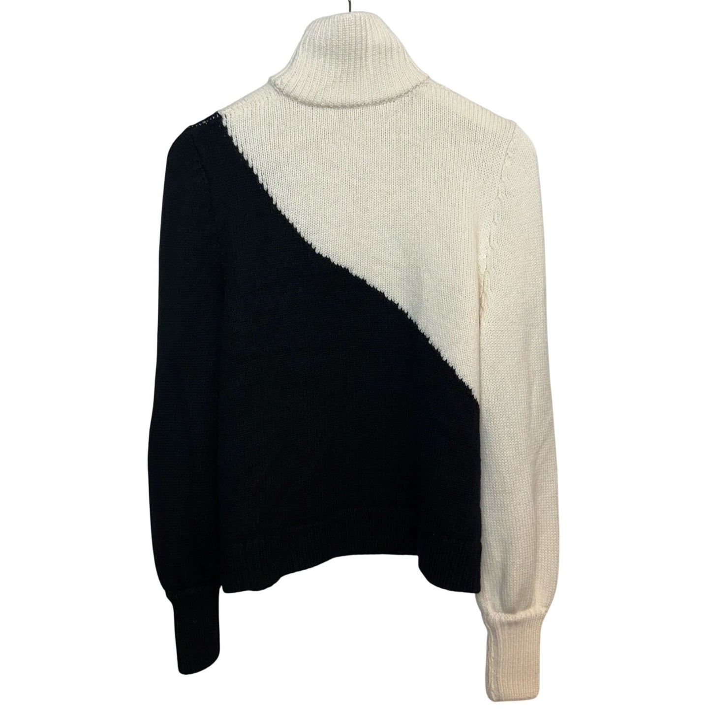Emerson Fry Mila Sweater Black Ivory Chunky Knit Turtleneck Merino Wool Small