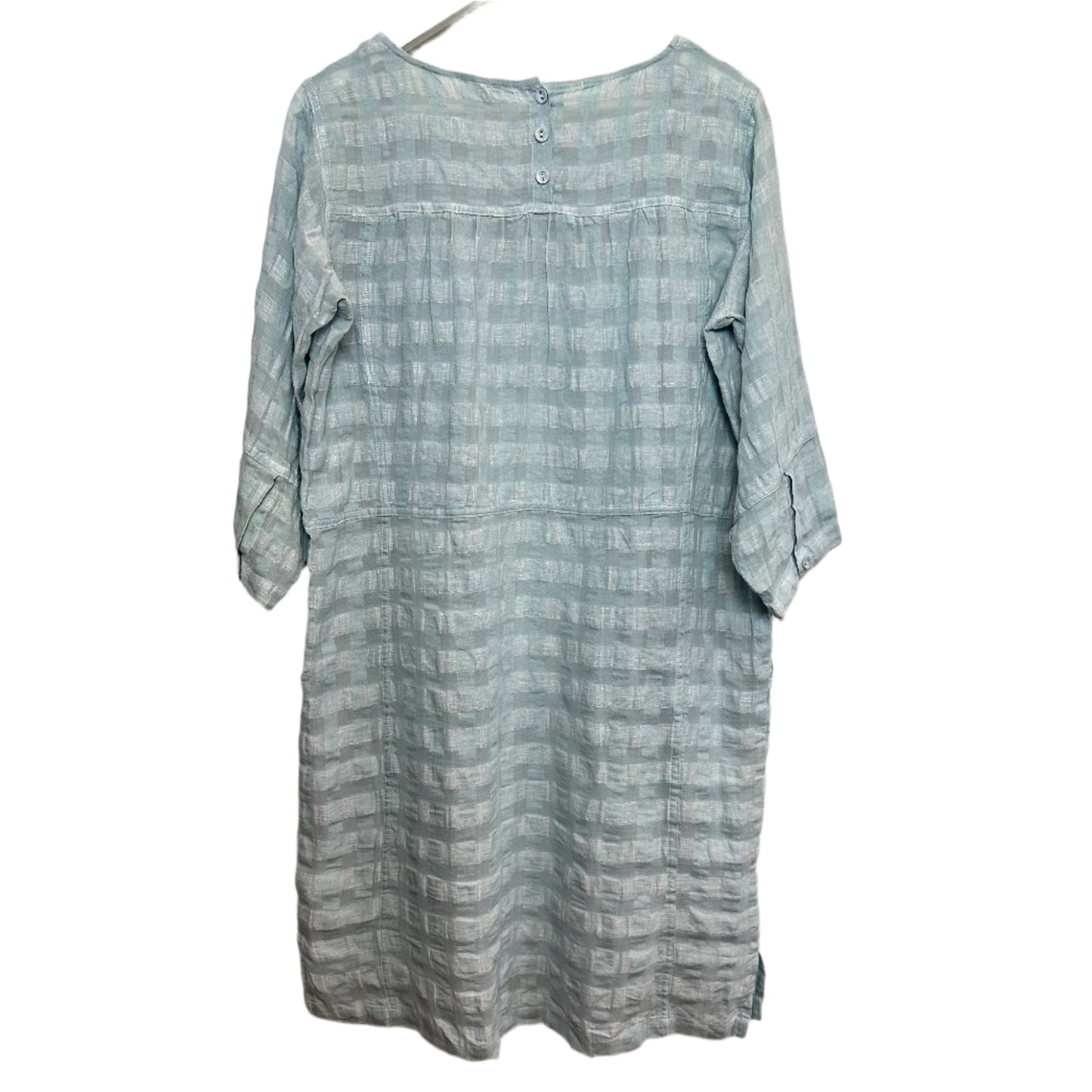 Poetry Round Neck Dress Checkered Seersucker Linen Cotton Blue Ocean 8