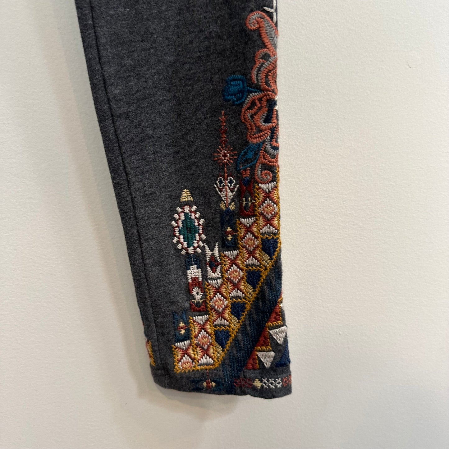 Johnny Was Katina Legging Embroidered Floral Aztec Gray Pull On Stretch XS