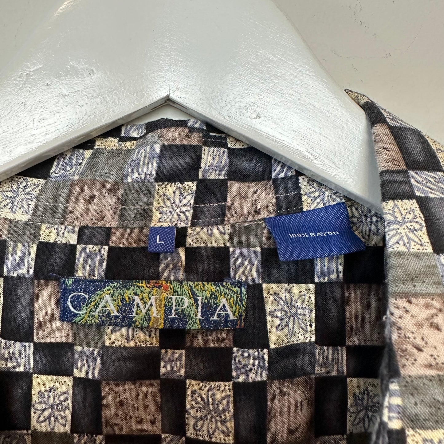 Retro Campia Geometric Checkered Short Sleeve Button Down Collared Shirt Large