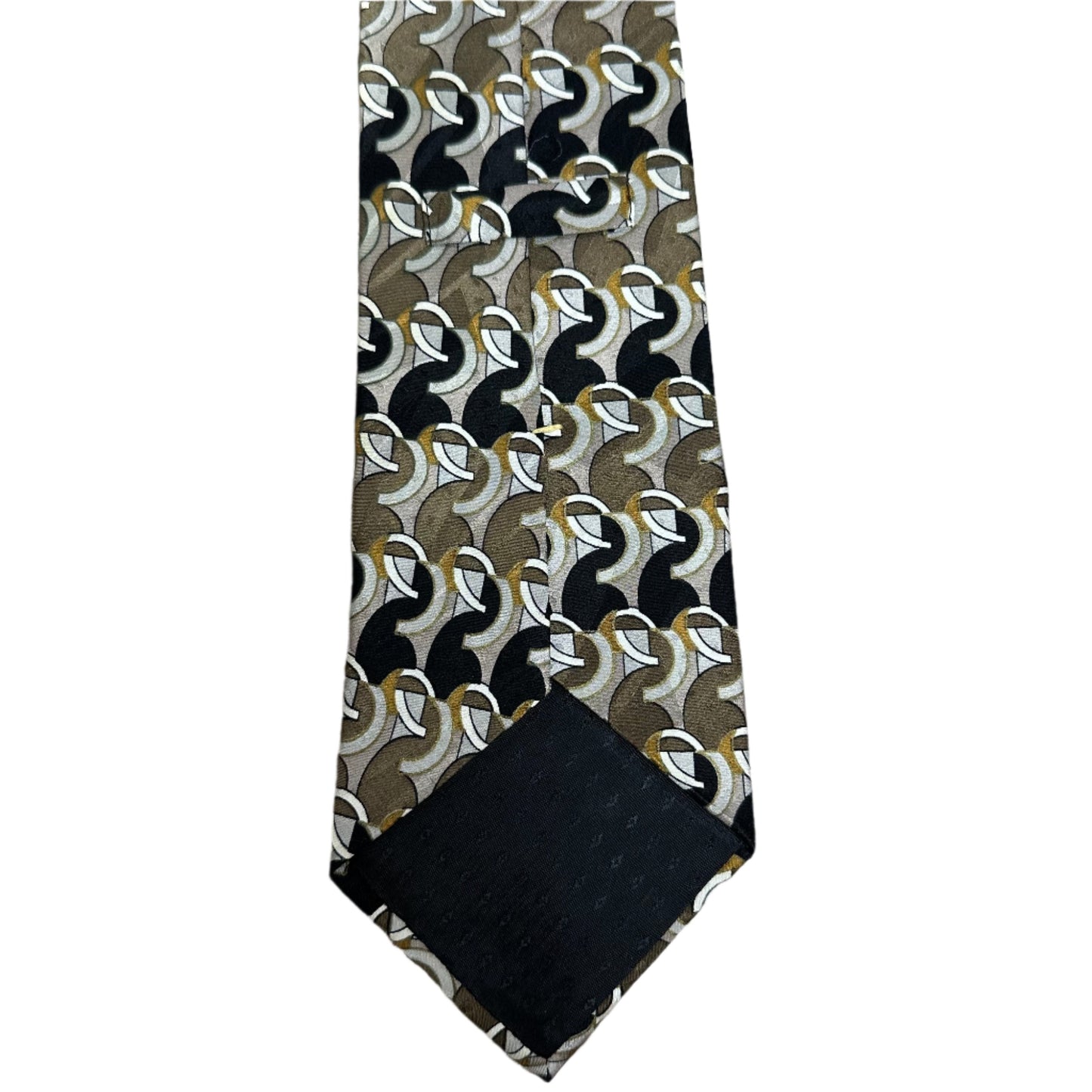 Vintage Oscar de la Renta 100% Silk Tie Geometric Pattern Black Gold Brown USA