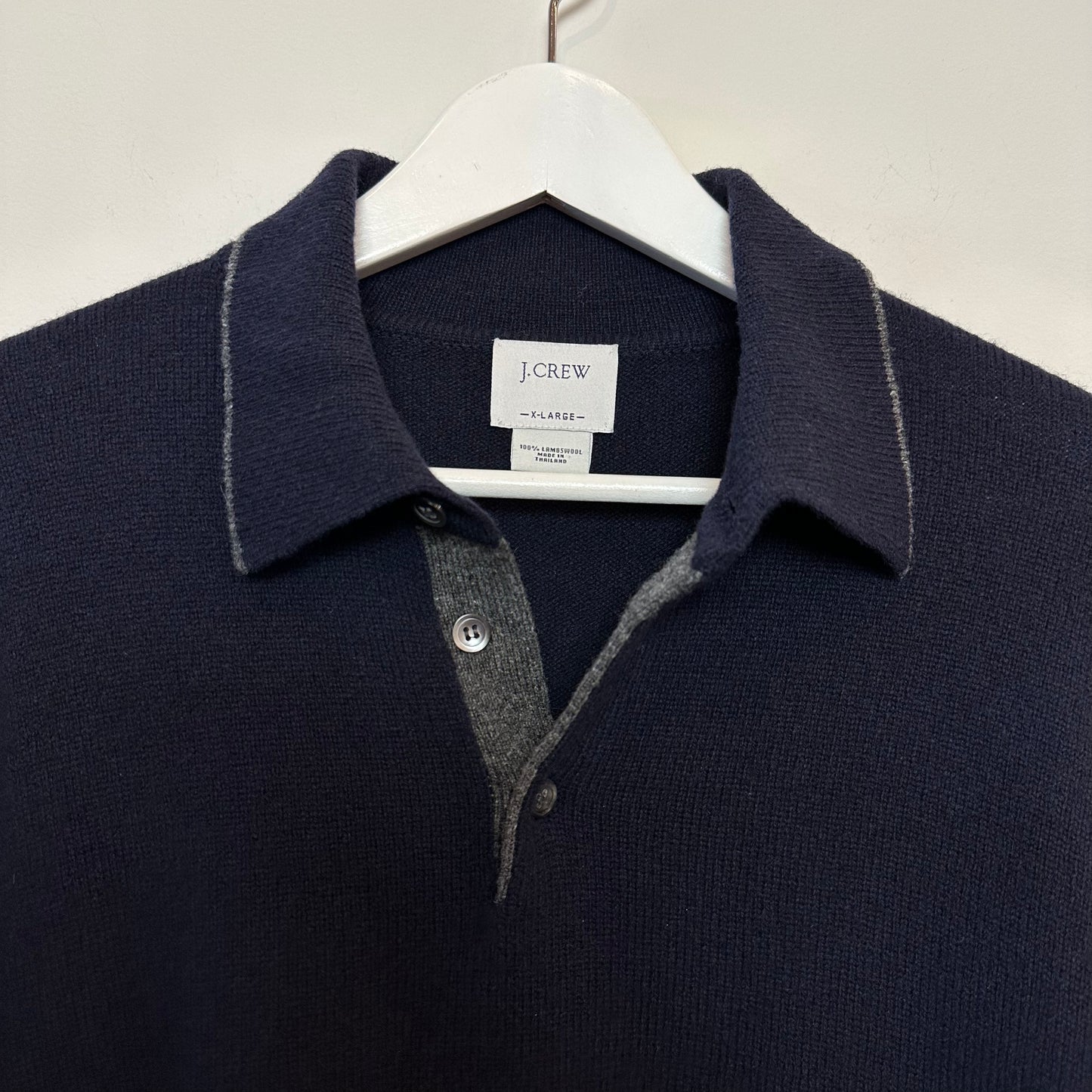 J. Crew Wool Polo Sweater Pullover Collared Navy Blue XL