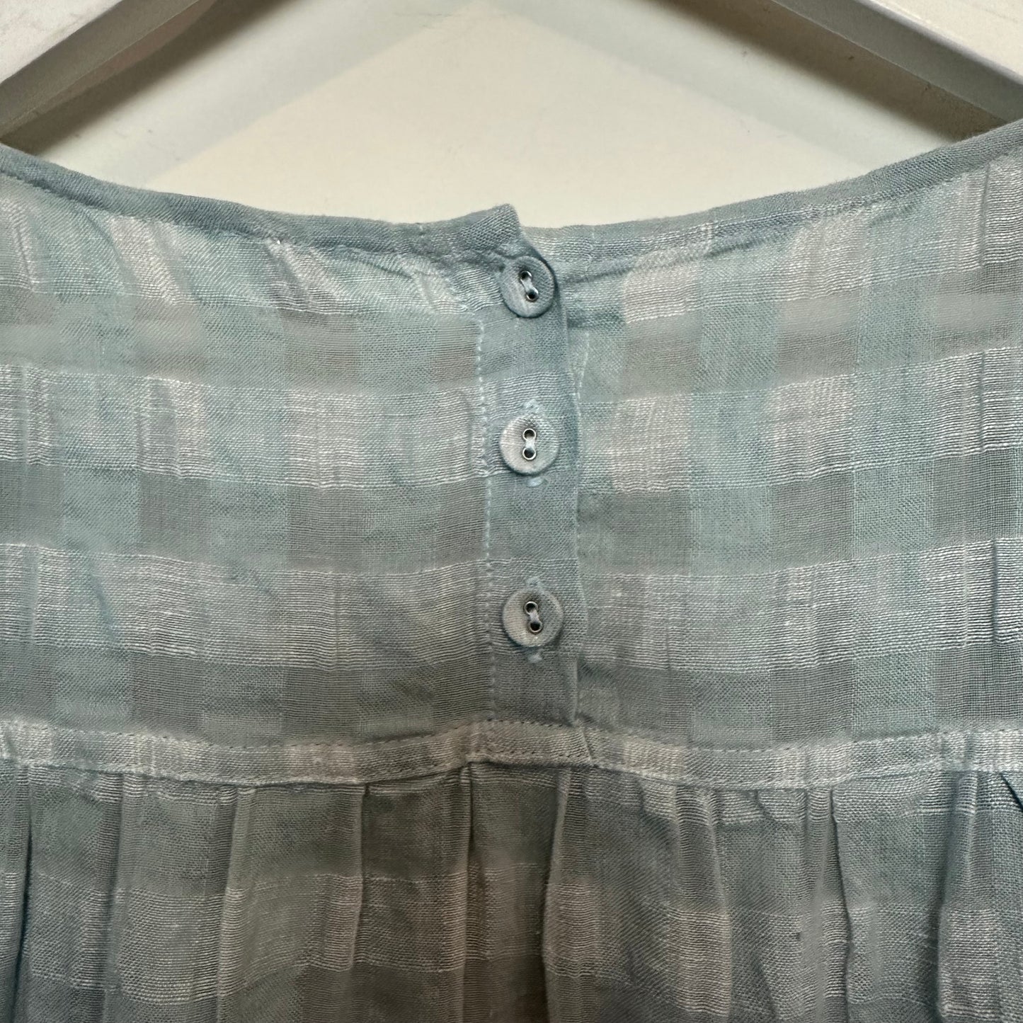 Poetry Round Neck Dress Checkered Seersucker Linen Cotton Blue Ocean 8