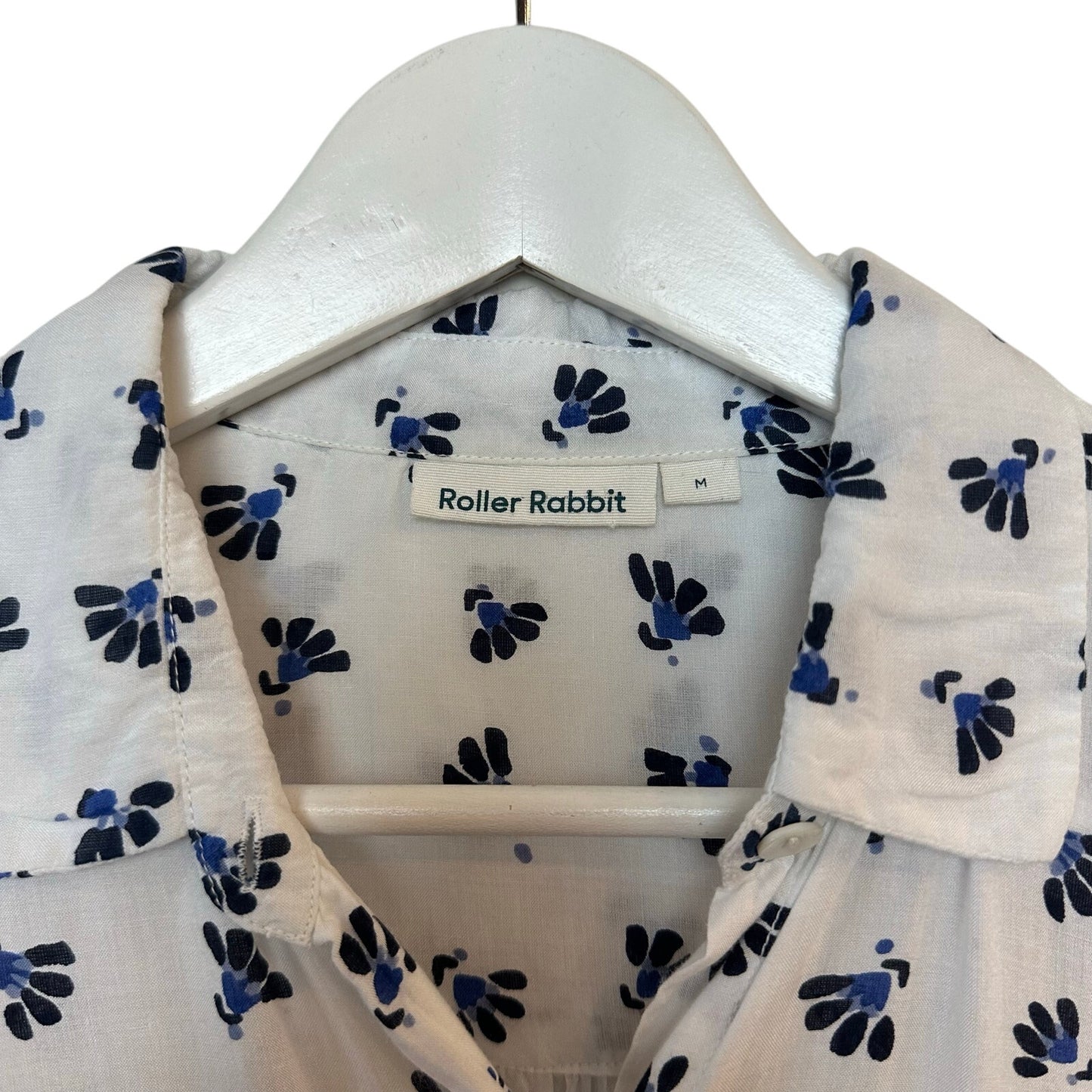 Roller Rabbit Caleb Top Blue Marble White Long Sleeve Collared Button Medium