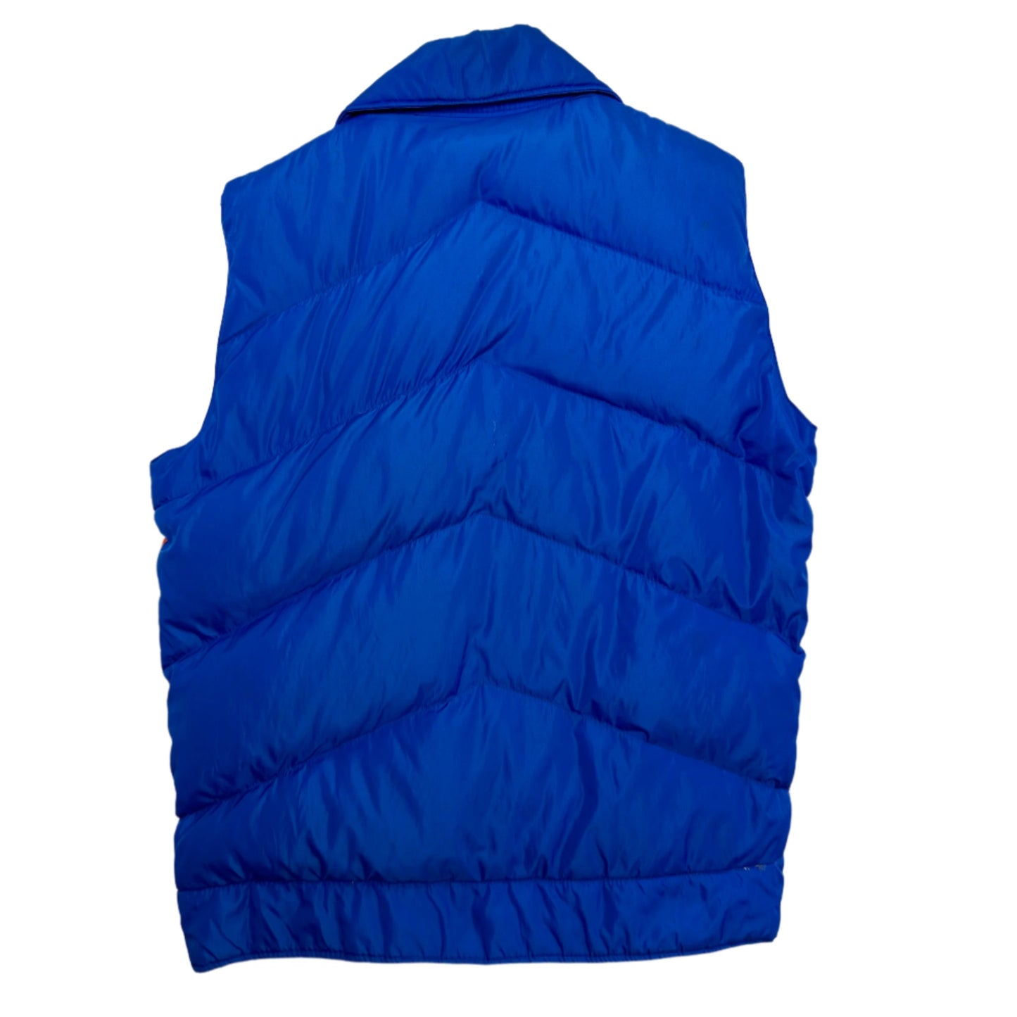 Vintage 70s Camel Goose Down Puffer Vest Goose Feathers Blue Striped Orange Large