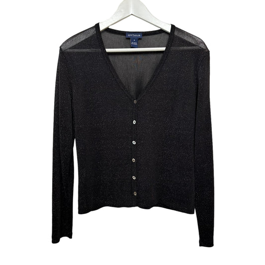 Vintage 90s Ann Taylor Sheer Black Metallic Cardigan Medium