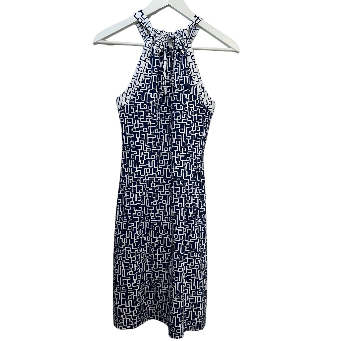 J. McLaughlin Ellin Halter Dress Catalina Cloth Blue White Geometric Print Small