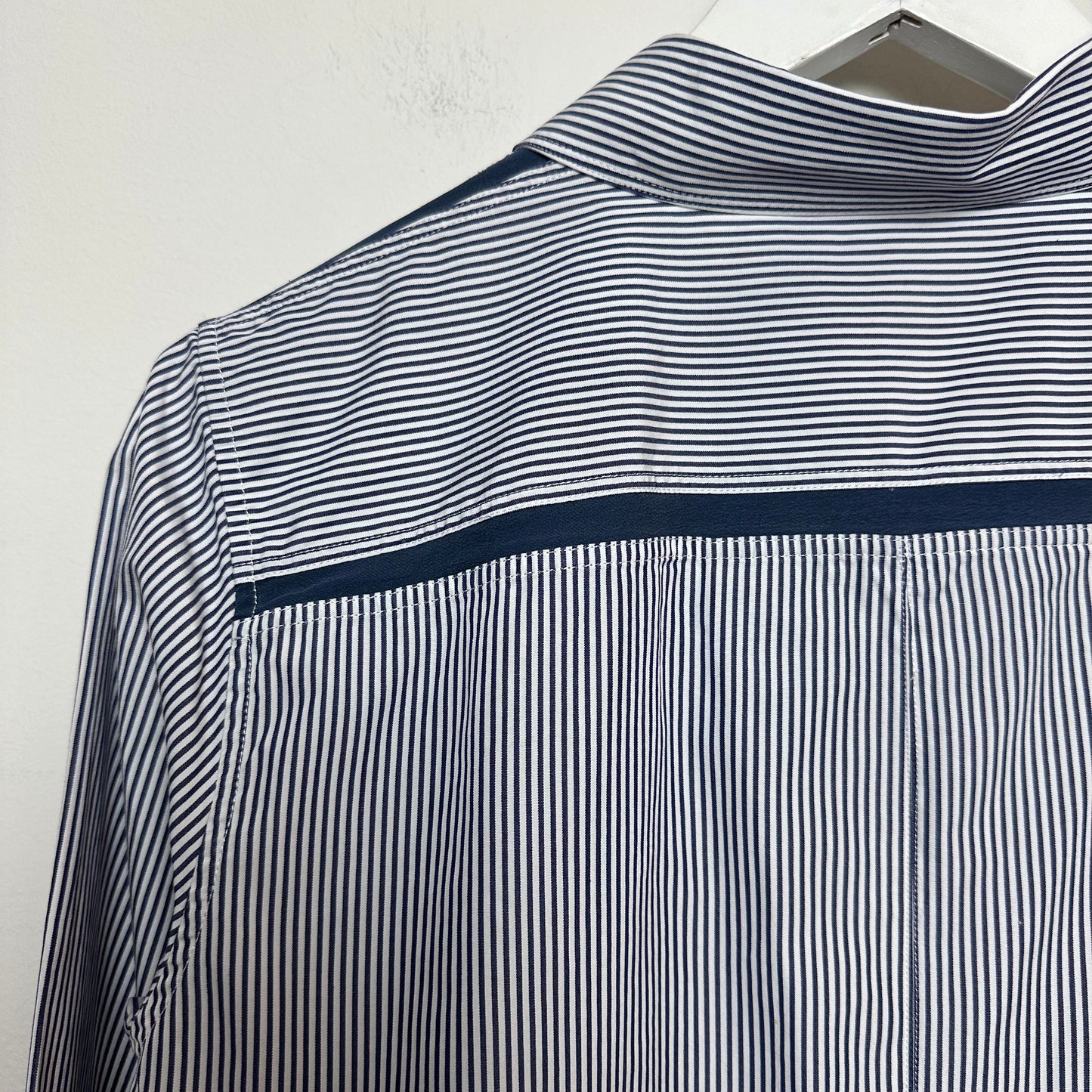 Loro Piana Button Up Shirt Collared Long Sleeve Striped Navy Blue and white Cotton Silk