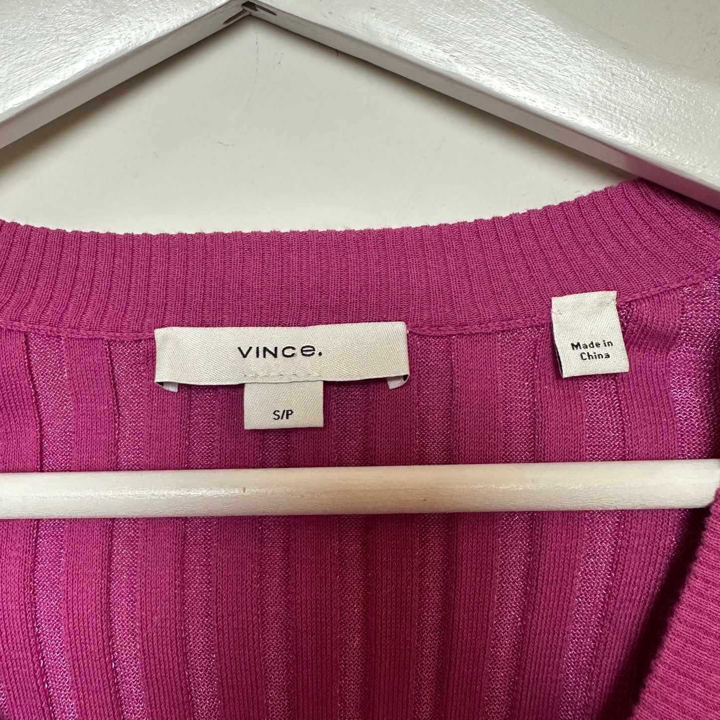 Vince Ribbed V-Neck Cardigan Pink Rosea Ribbed Knit Small