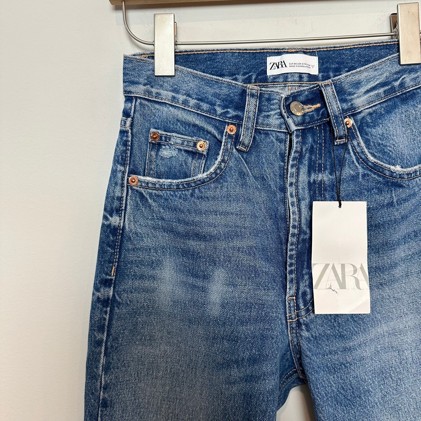 New with Tags Zara High Rise Straight Jeans Denim Cotton 2