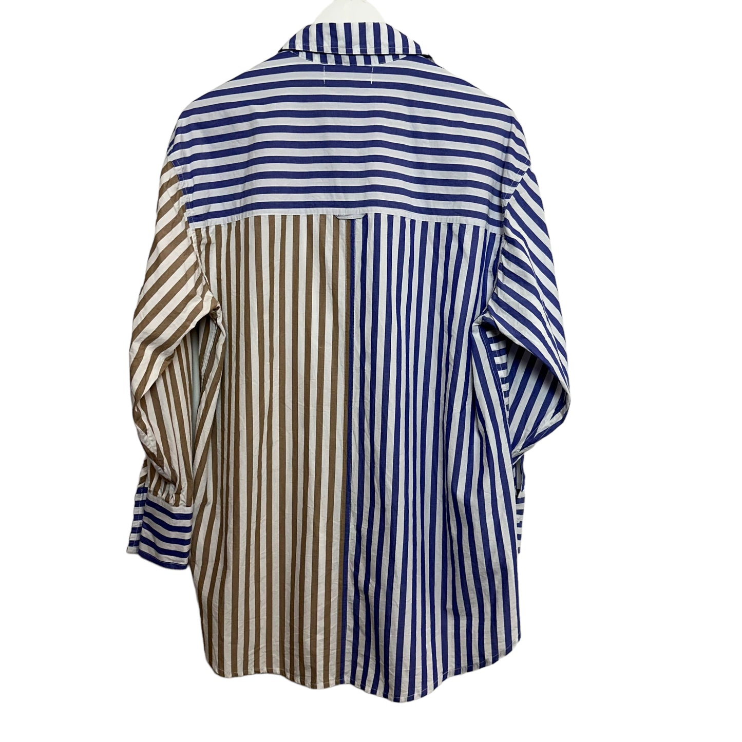 Apiece Apart Oversized Button Down Shirt Tan and Blue Stripes Color Block XS