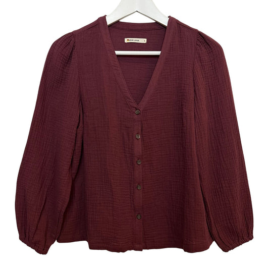 Marine Layer Colette Button Up Top Blouse Long Sleeve Maroon Burgundy Gauze S