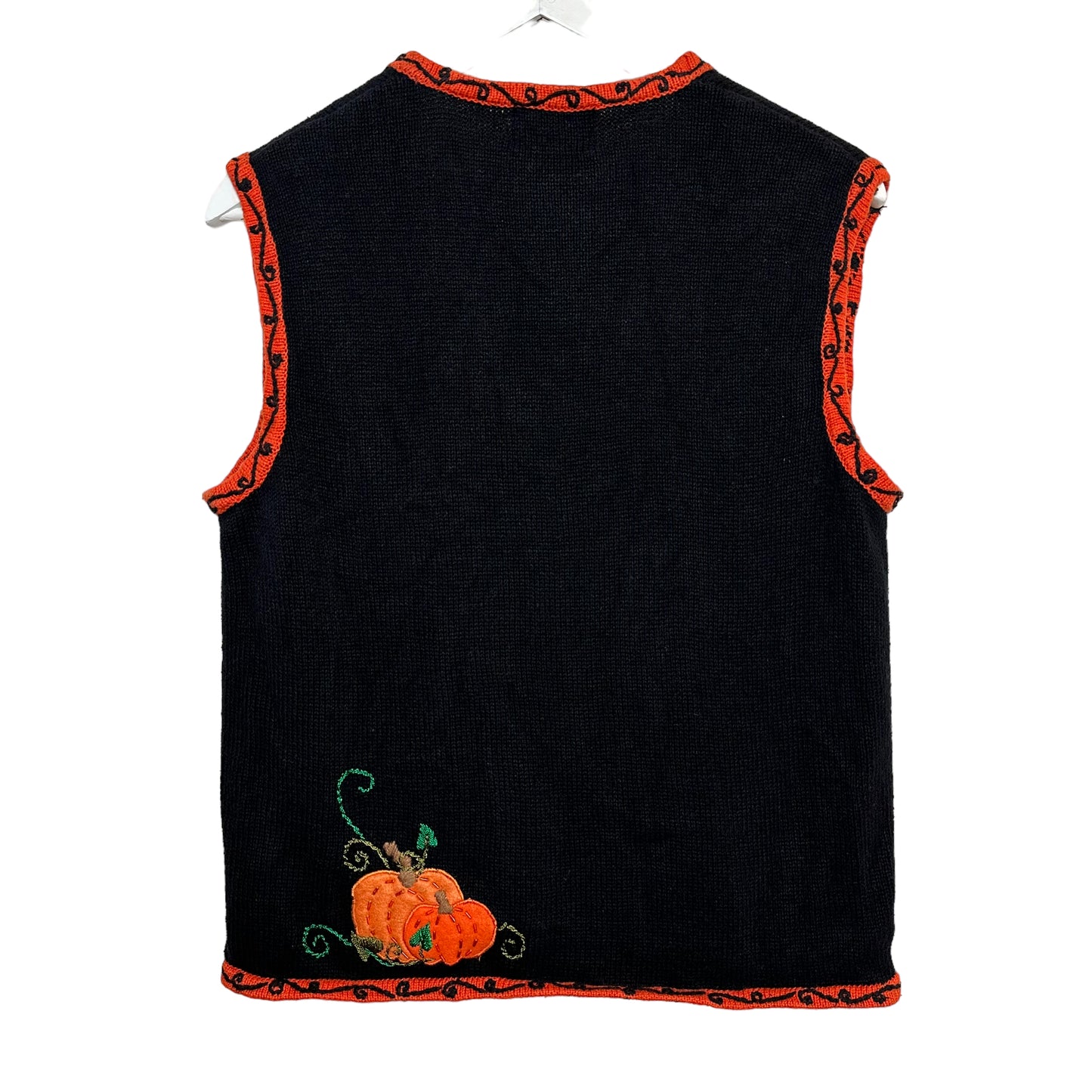Halloween Pumpkin Sweater Vest Studio Treat Embroidered Black Orange Medium