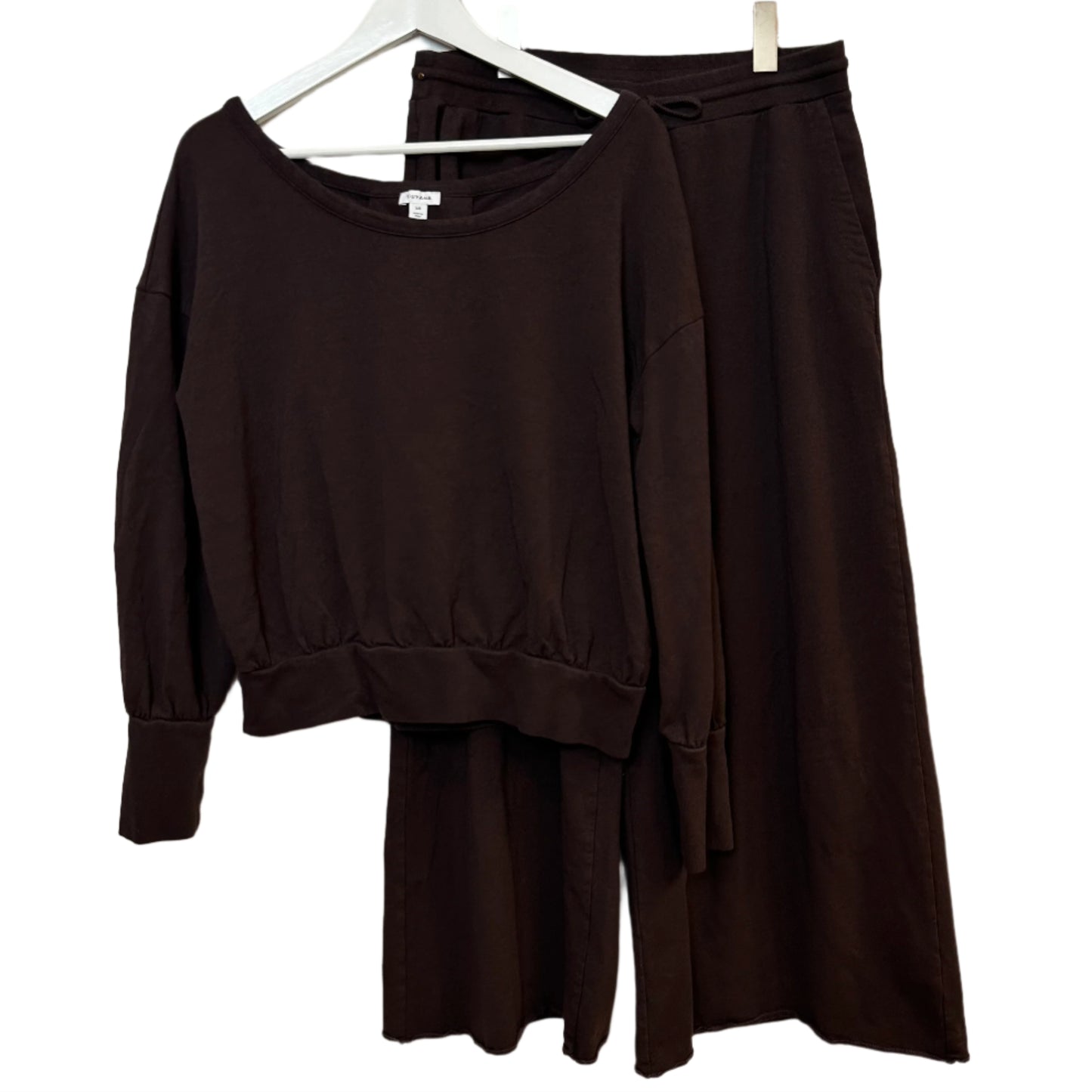 Cuyana Lounge Set French Terry Sweatshirt and Wide Leg Sweatpants Brown Large